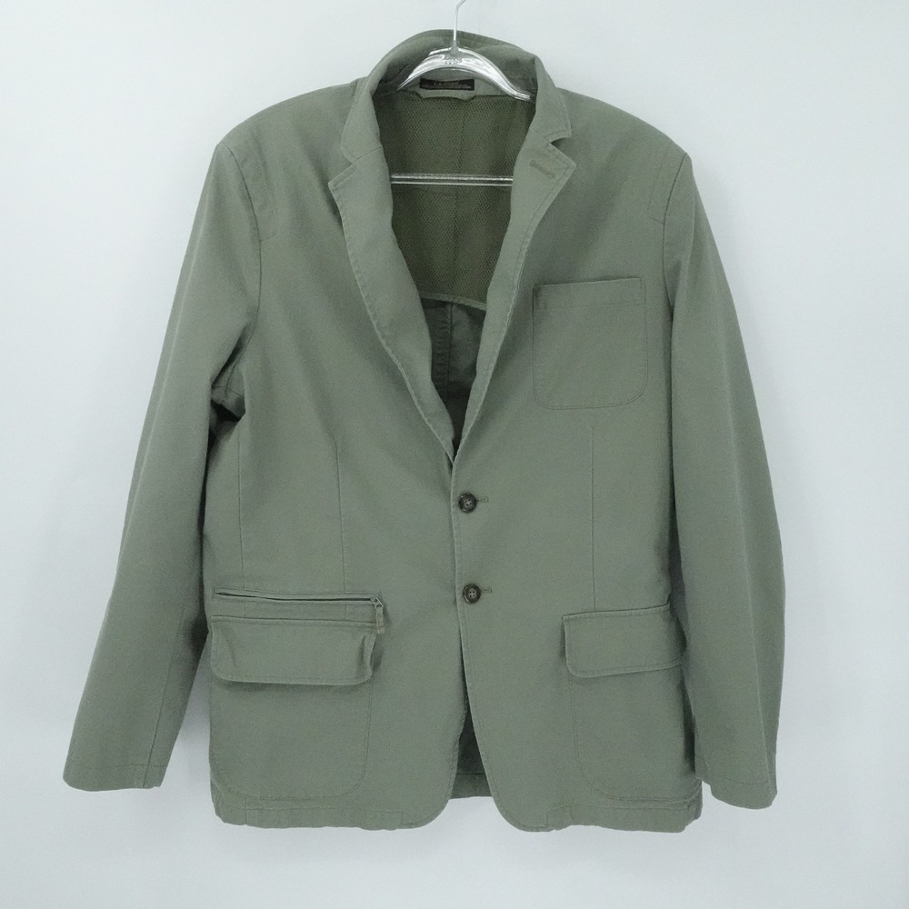 LL Bean Jacket Mens 44 T Olive Green Field Coat Utility SportingElbow Patches‎